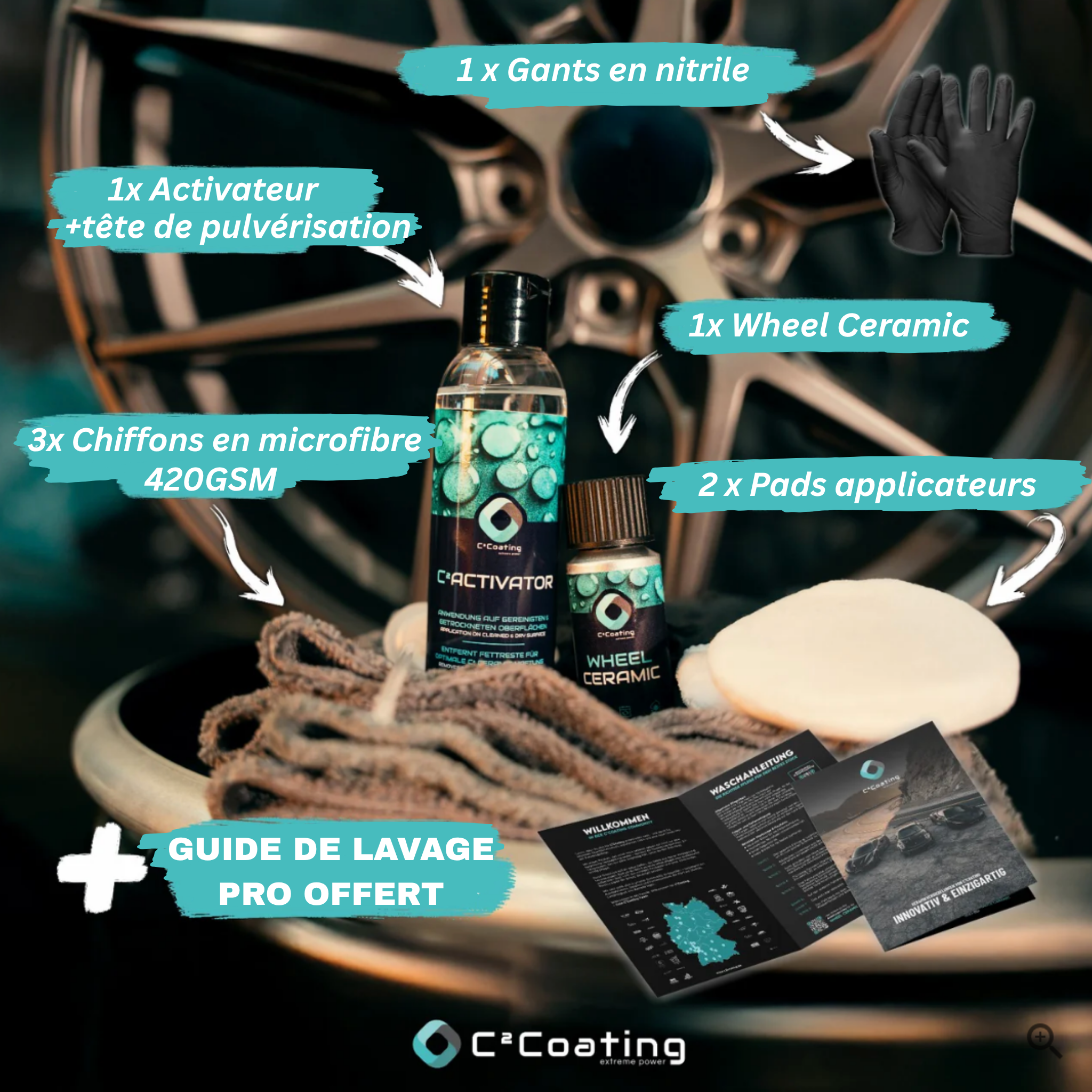 C²Coating Wheel Ceramic – Revêtement Céramique pour Jantes Protection longue durée, résistance à la chaleur et effet auto-nettoyant pour tous types de jantes (25 ml)